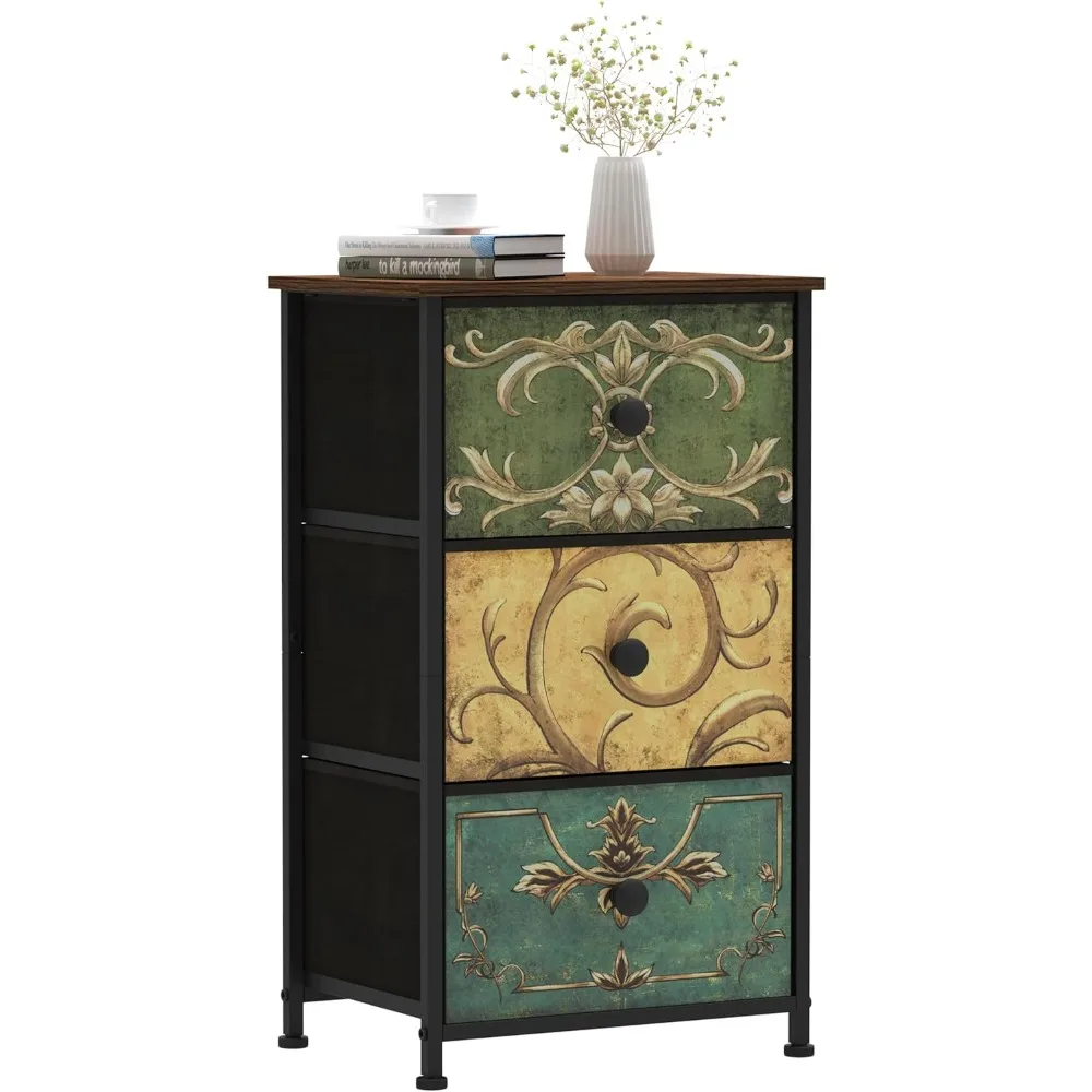 

Small Dresser for Bedroom with Retro Flower Narrow Drawers Slim Chest of Drawers Skinny Nightstand Sofa End Table for Living Ro