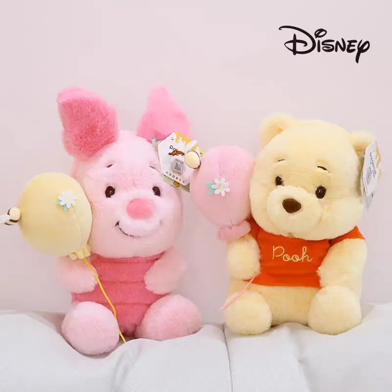 Genuine Winnie Pink Piglet 28-30cm Doll with Balloon Disney Plush Toys Lilo&Stitch Plush Stuffed Doll Soft Pillow Cute Toy Gifts