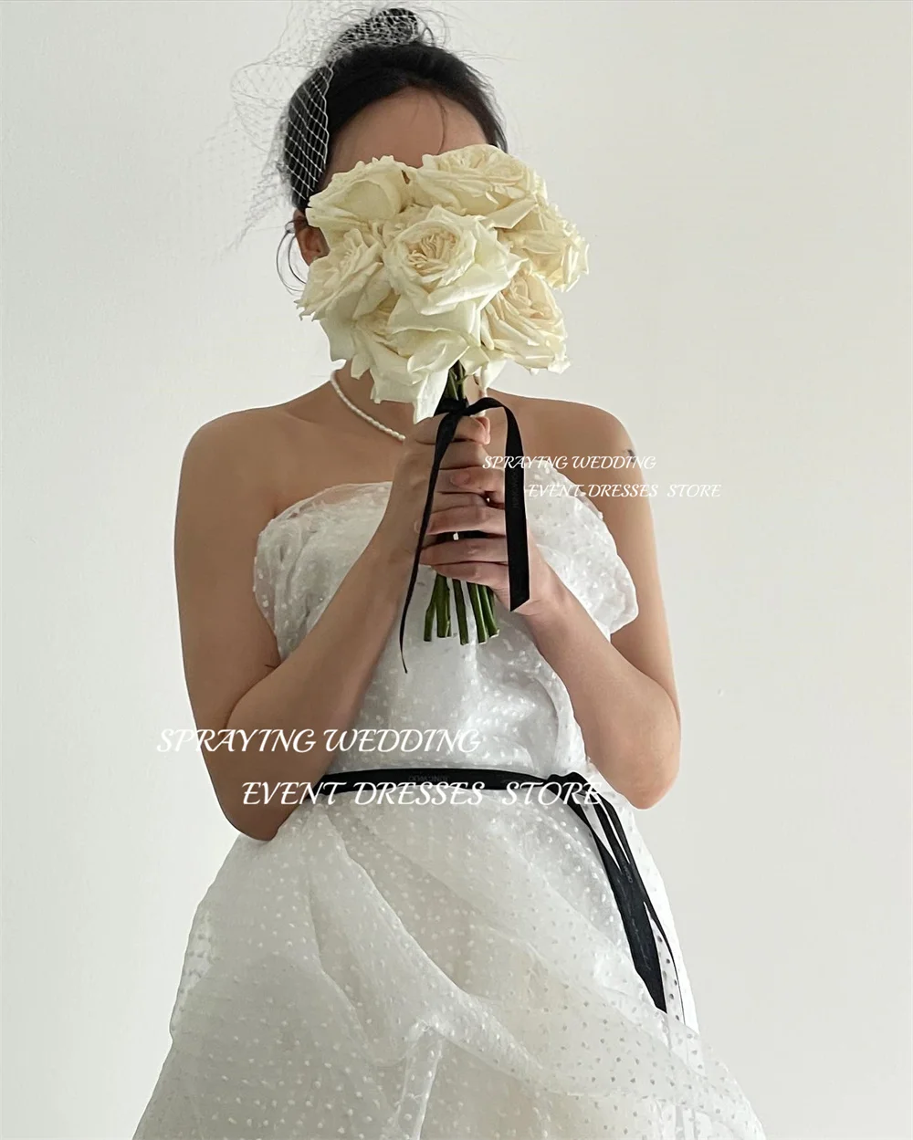 الرش العاج كوريا فستان الزفاف صورة تبادل لاطلاق النار حمالة تول فستان زفاف طول الأرض مشد الظهر 신بو ستناءريس مخصص 2025