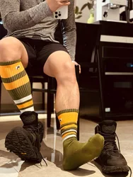 D. M men's high socks, striped socks, cotton socks, looped bottom, thickened football casual socks, long socks, winter