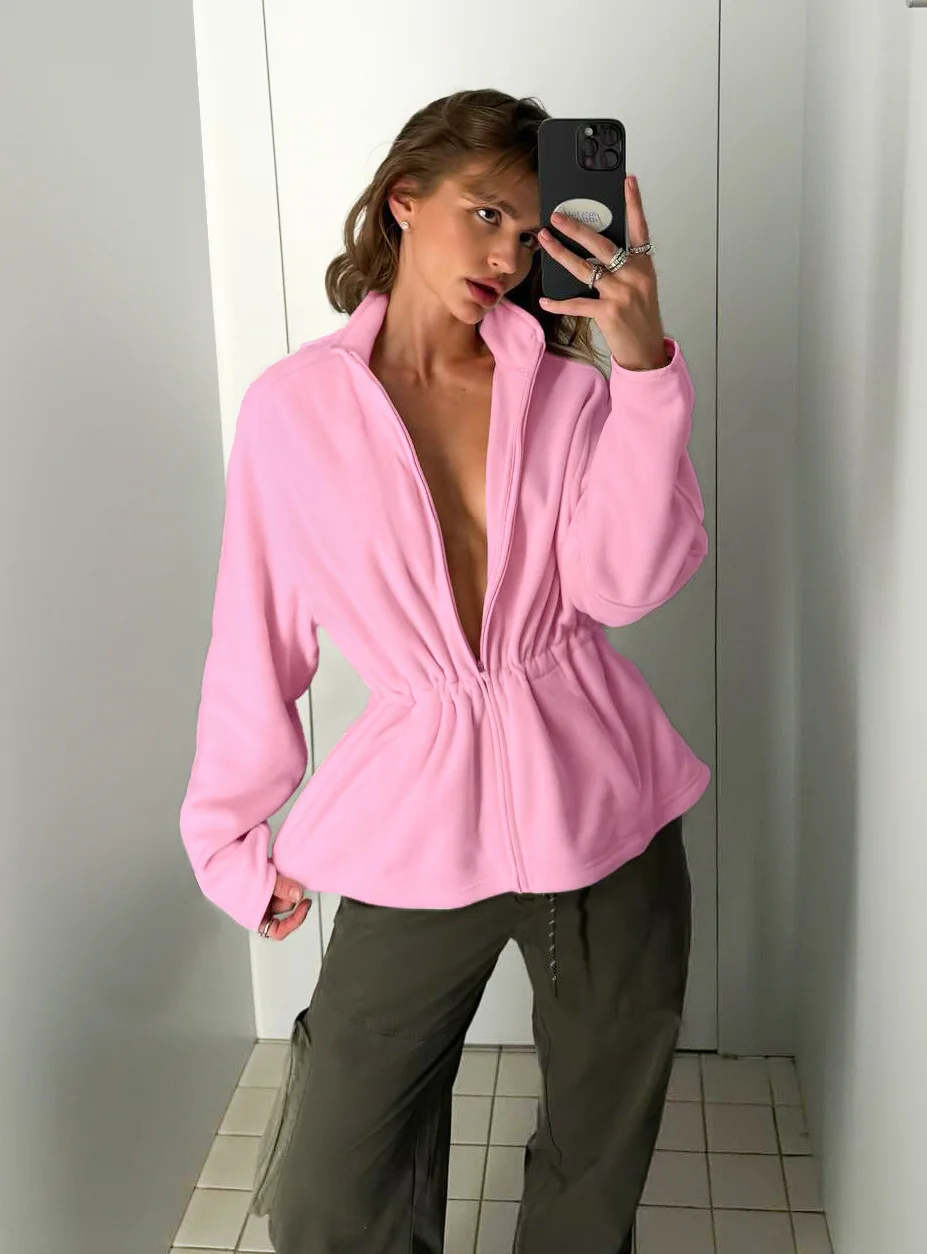 2026 Herbst Neue Fleecejacke für Damen mit Stehkragen und Kordelzug an der Taille, Streetwear-Mantel, Damen-Winter-Outdoor-Warme Weiche Fleecejacke – Detail 8