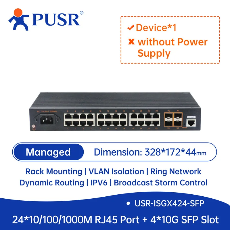 PUSR Layer3 4 SFP(10G) | 4/8/24 RJ45 10/100/1000 Industrial Ethernet Switch USR-ISGX Series