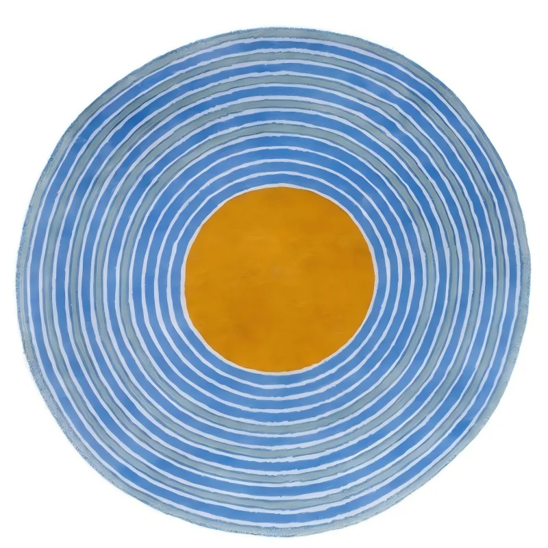 Contemporary Color Block Round Rug Mid Century Abstract Circular Floor Carpet