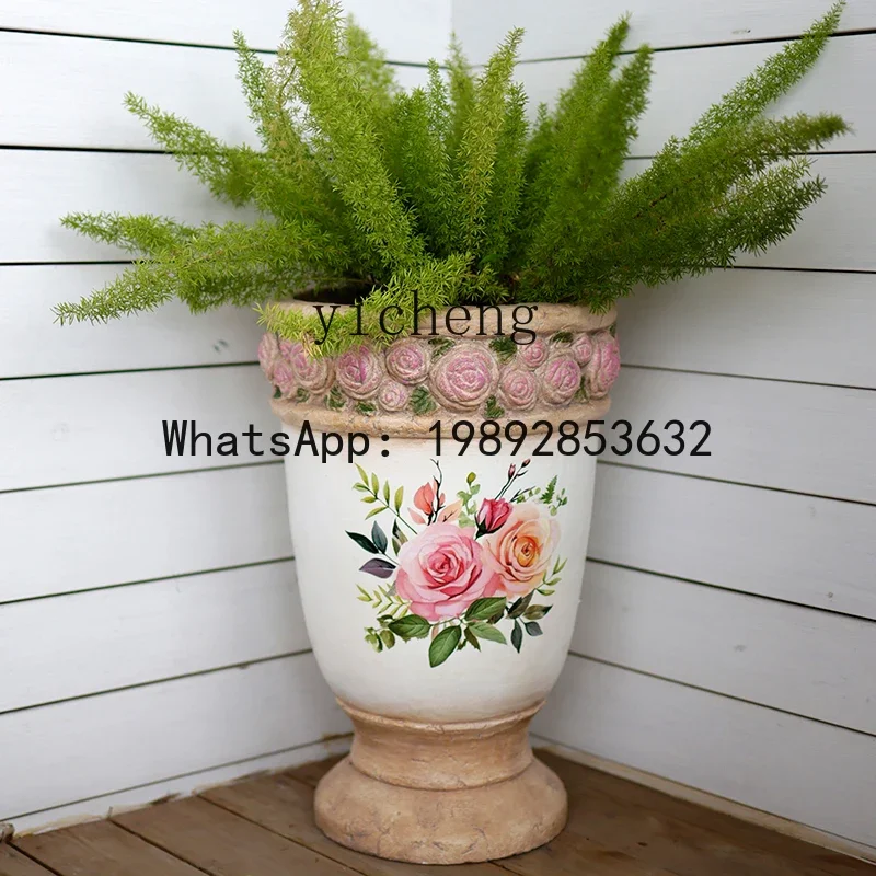 W7-  European retro printing flower pot oversized courtyard balcony outdoor ornament decoration personalized creativity