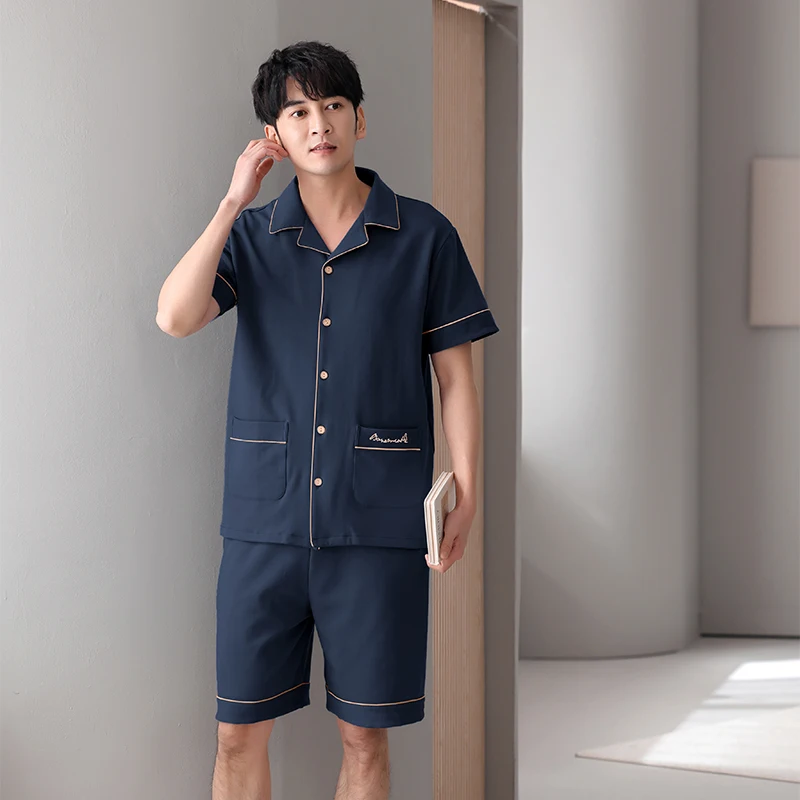 4xl-7xl männliche Nachtwäsche Anzug Sommer großzügige Freizeit Kurzarm Pyjama Buchstaben muster Homewear Männer Baumwolle Pyjamas Hombre