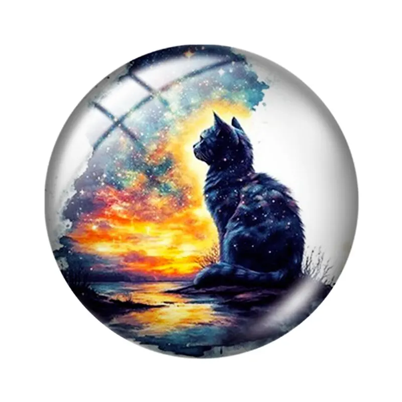 Cat Night Sky  12/18/20/25mm glass cabochon  bracelet pendant rings for jewelry demo earrings back Making findings