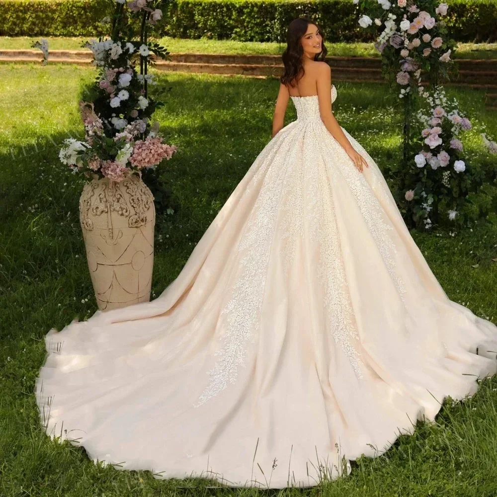 High-end Customized Strapless Detachable Long Sleeve Vestido De Novia Appliques Made Bridal Gown