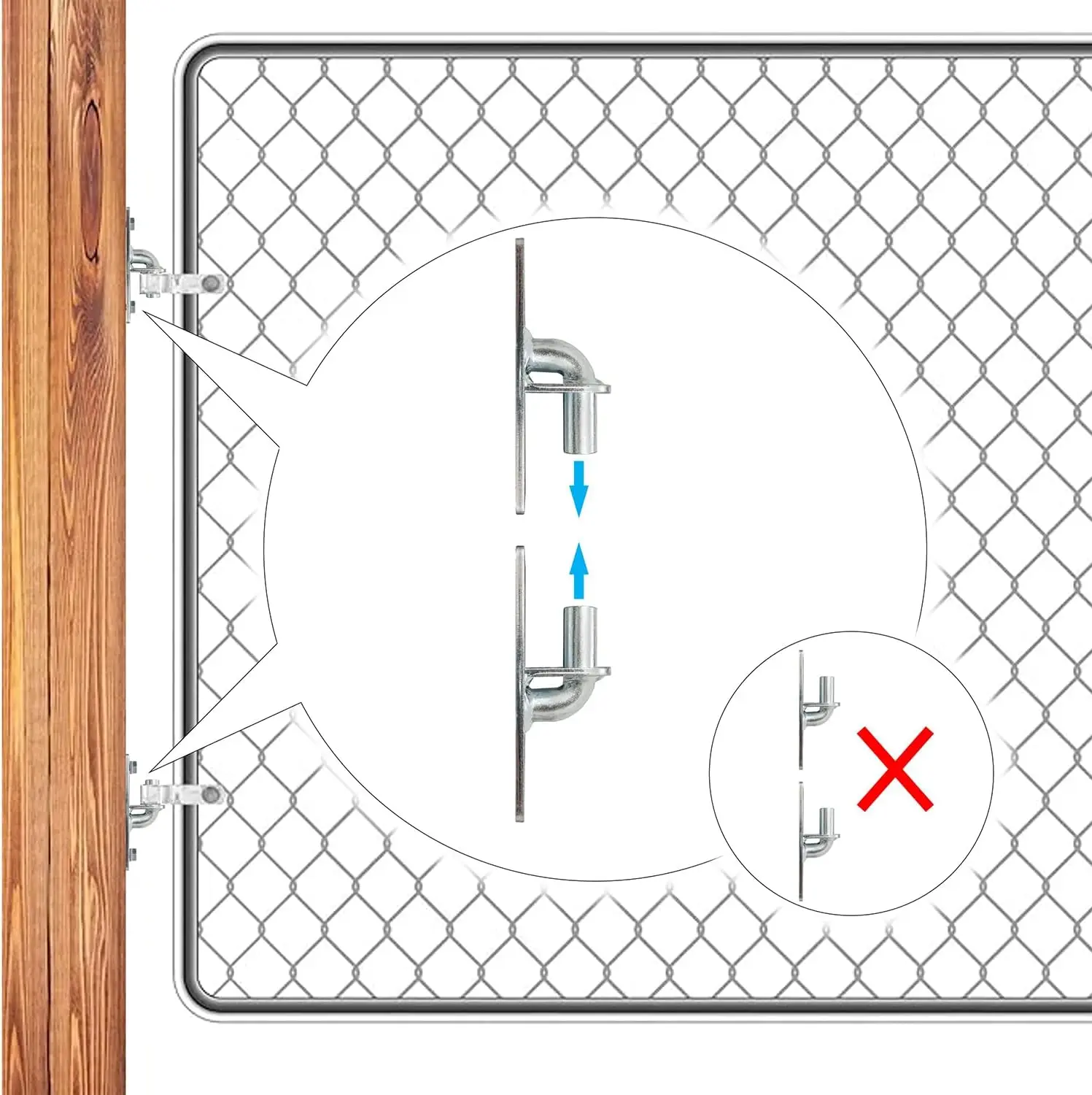 Chain Link Fence Gate Hinges, Wall Mount, 5/8 Inch Pin, Galvanized Steel Outdoor Fence Post Link Gate Hinge