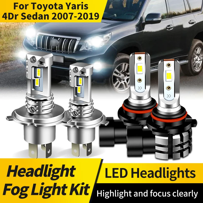 

2PCS LED Headlight Bulbs H4 HB2 High Low Beam Lamp H11 Fog Light 6000K CSP for Car Headlamp For Toyota Yaris 4Dr Sedan 2007-2019