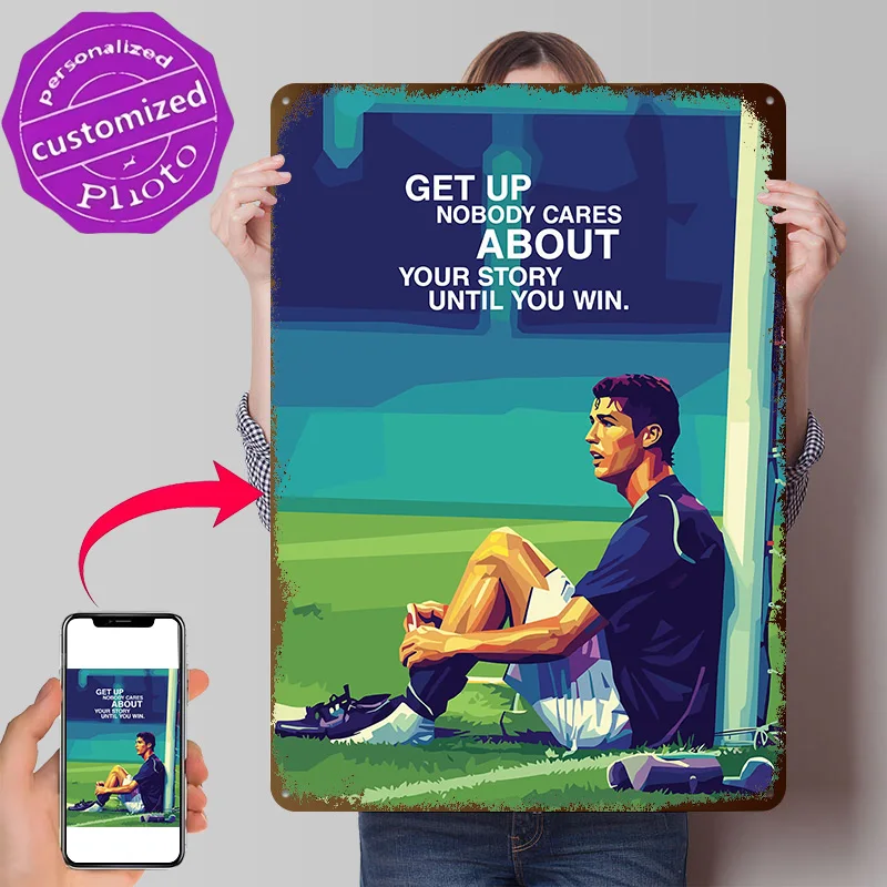 Cristiano Ronaldo Inspirational Quote 3D Printed Texture Poster Personalized Wall Art Retro Metal Tin Signs for Decor Room Home