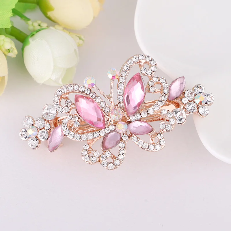 EASYA Classic Style Rhinestone Butterfly Barrettes Hairwear Women Girls Crystal Hair Accessories Headwear Hair Clip