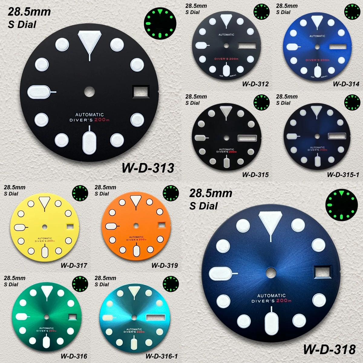 

28.5mm S Logo SKX007 Dial Fit NH36/4R36 Movement Green Luminous Matte/Sunray Dial Watch Modification Accessories
