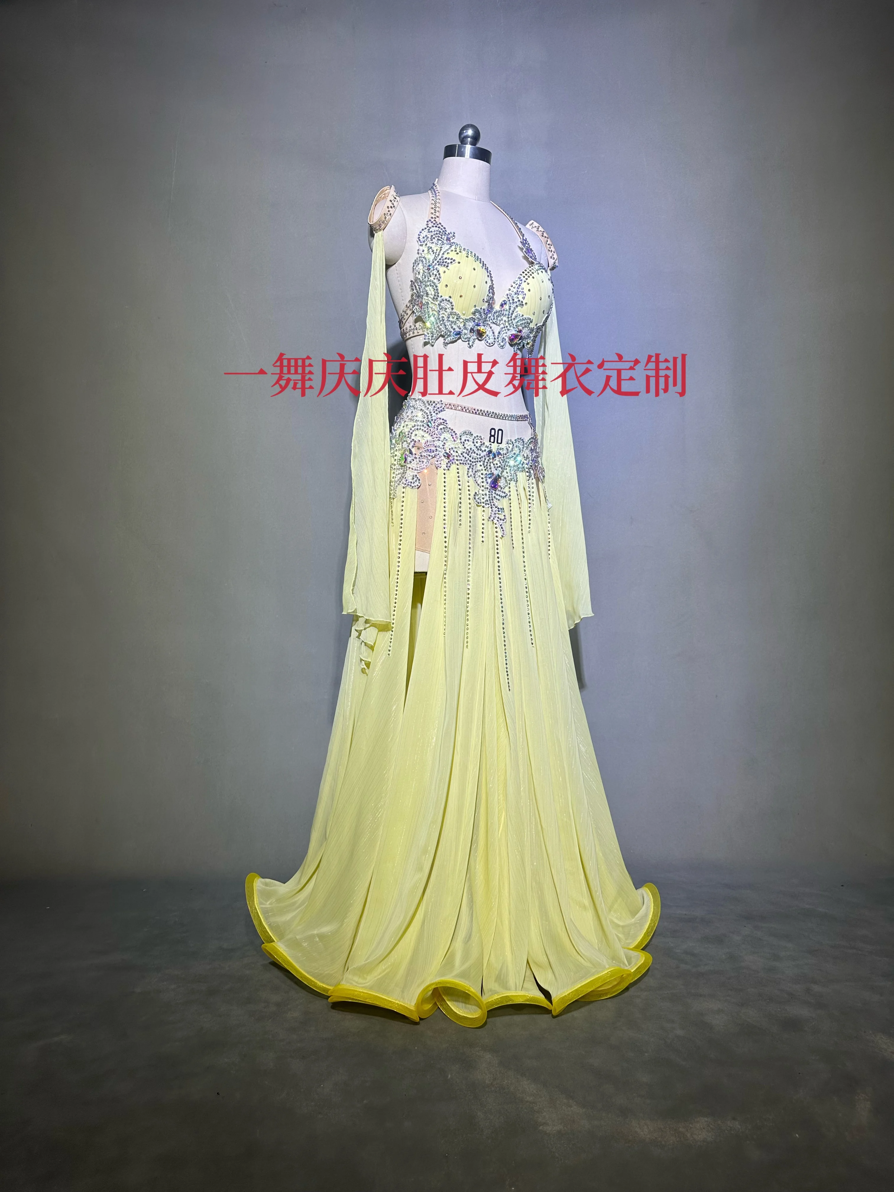 Zestaw kostiumu tancerki brzucha na zamówienie dla dorosłych i dzieci, stanik do tańca brzucha + długa spódnica z szyfonu + akcesoria dla kobiet, strój do tańca orientalnego