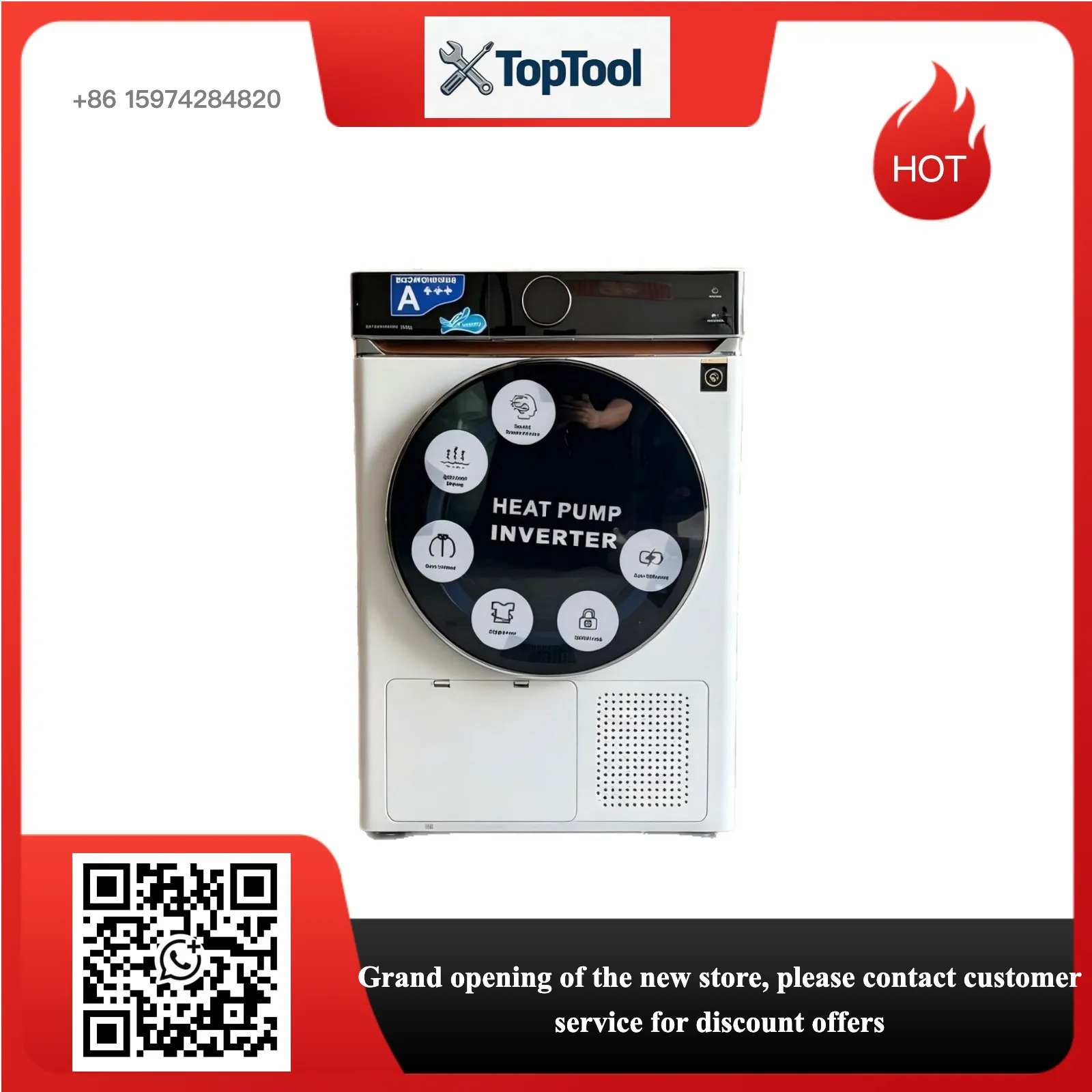 15KG Fully Automatic Front‑Load Clothes Dryer, Household Tumble Dryer, Drum Type, Factory Export