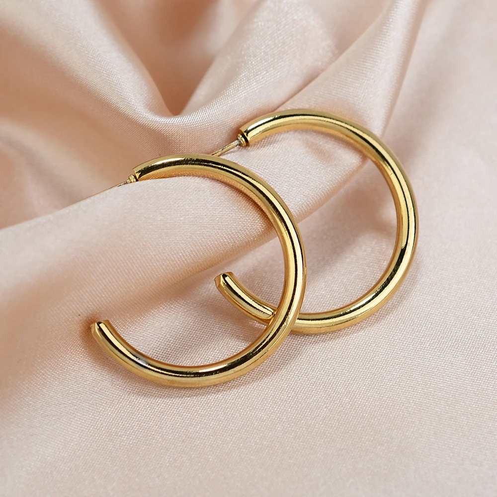 Minimalism Stainless Steel C Shape Hoop Earring for Women Men Gold Color Large Round Circle Punk Hip Hop Earring Fashion Jewelry