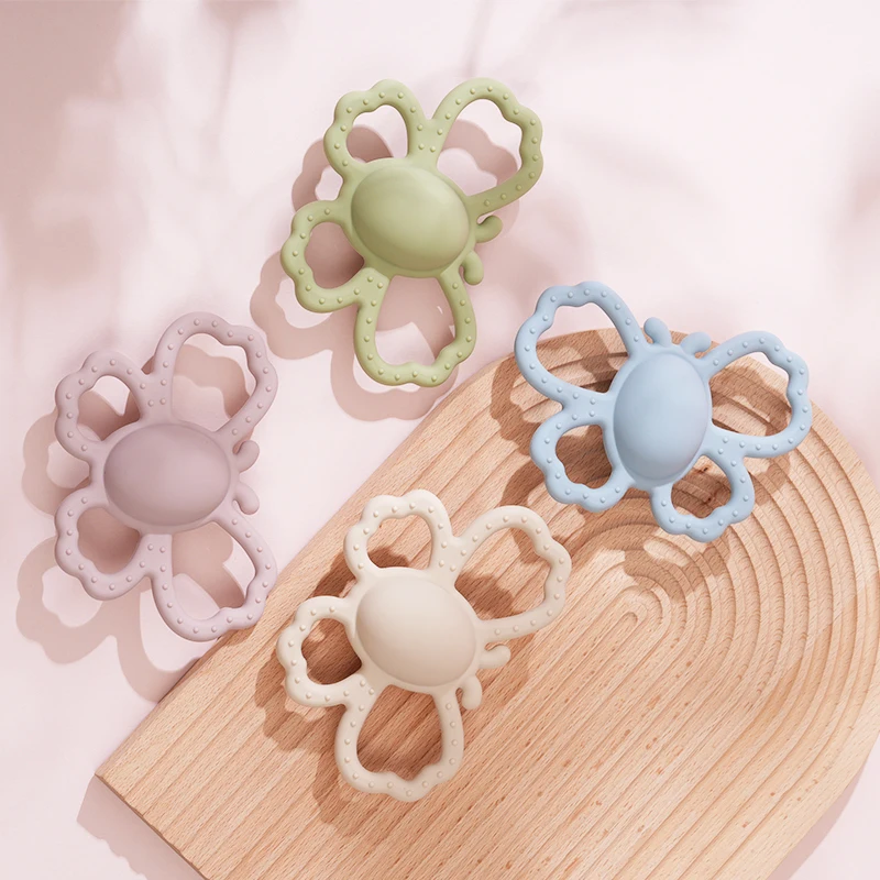 Silicone Butterfly Baby Rattle Teething Toy BPA Free Food Grade Teether Built-in Rattle Easy Grip Sensory Toy Babies Shower Gift