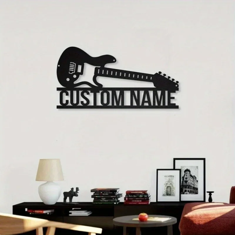 【 Custom 】1pc Charming Personalized Guitar Metal Signs - Monogram Wall Decor Piece.  Last Name Sign for Music Lovers.