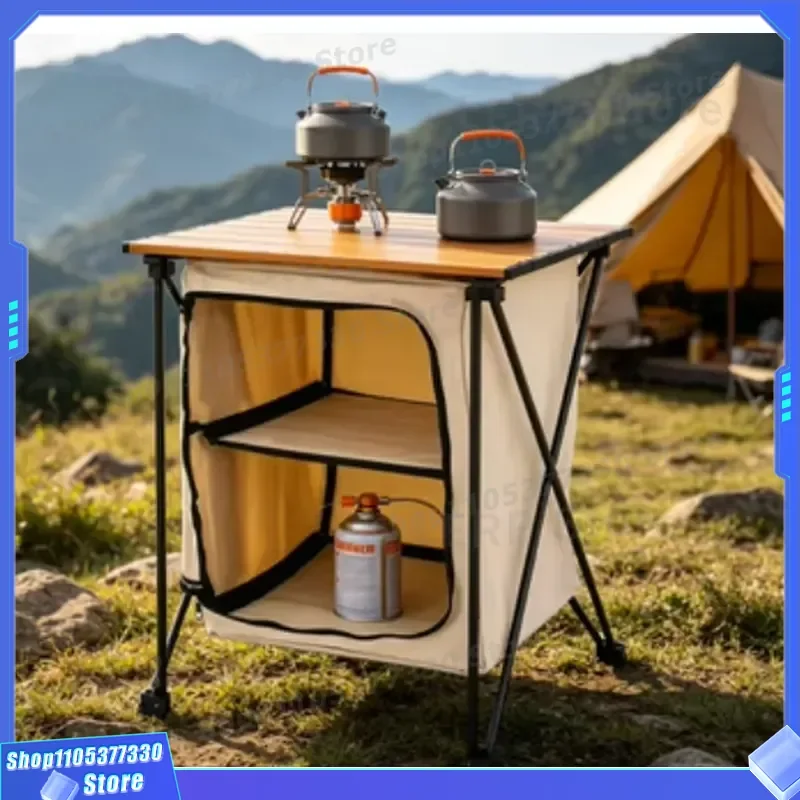 Foldable Aluminum Camping Table with Storage Space Multi Functional Outdoor Kitchen Locker Rack for American Spot Picnic Gear