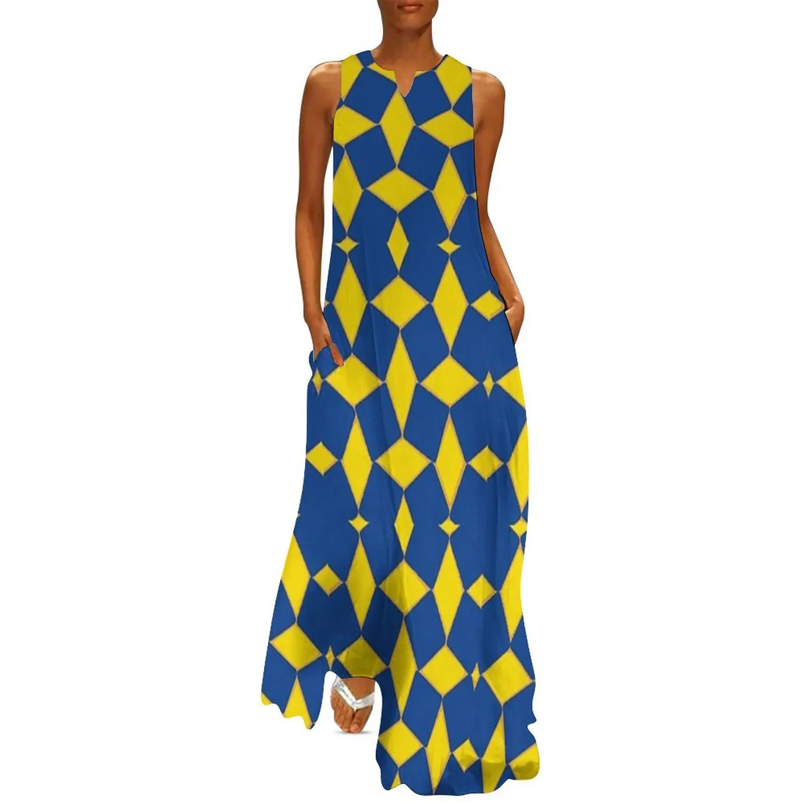 

Pattern of funny geometric shapes Long Dress dress party night Woman dresses Woman clothing Bridesmaid dress woman