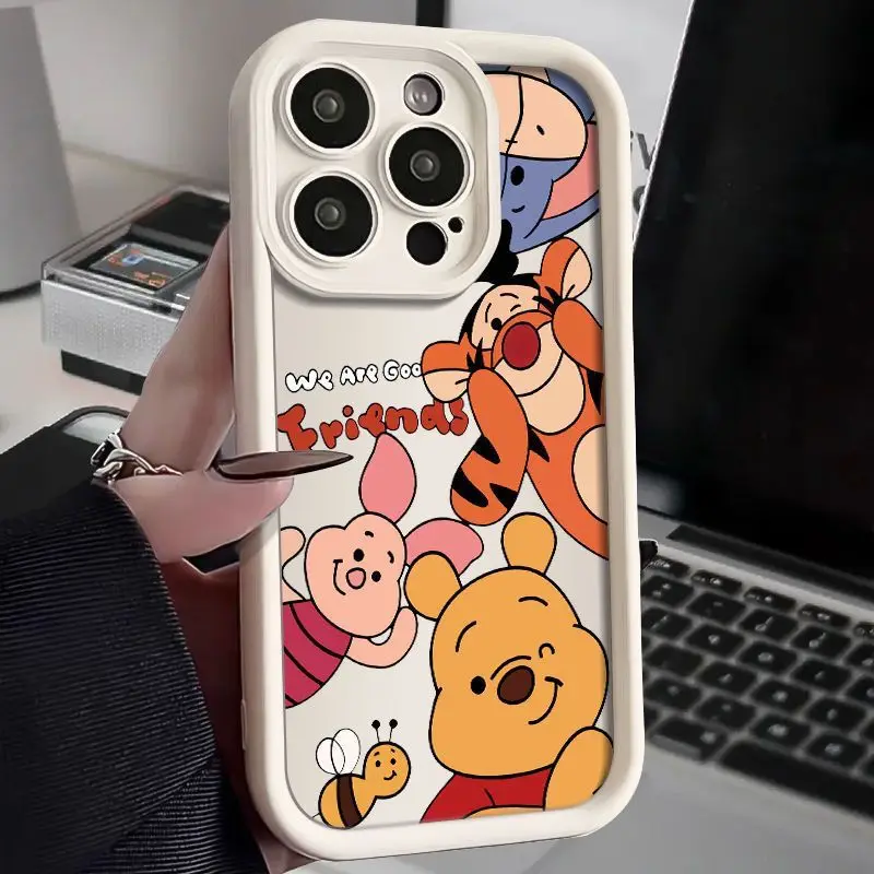 Disney Winnie Pooh Luxtury Phone Case For iPhone 16 15 14 Pro Max 13 12 11 Pro XS MAX XR 7 8 PLUS Soft Silicone Shockproof Cover image 3