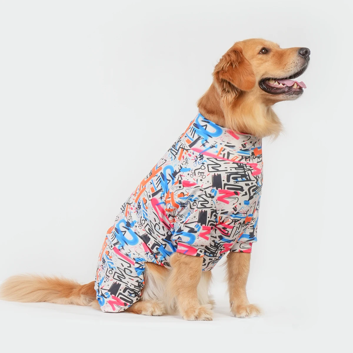 Dog Pajama Ultra Soft Pet Clothes Suitable for Winter and Cold Season Stretchable Fabric-Graffiti- S-6XL - Golden Retriever