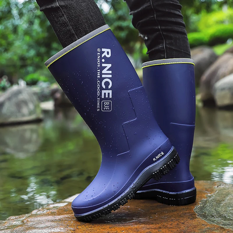 Men's outdoor rain shoes High‑cut  Rain Boots Non-slip Wear-resistant Sole Portable Fishing Kitchen Boots  rainwater operations view 6