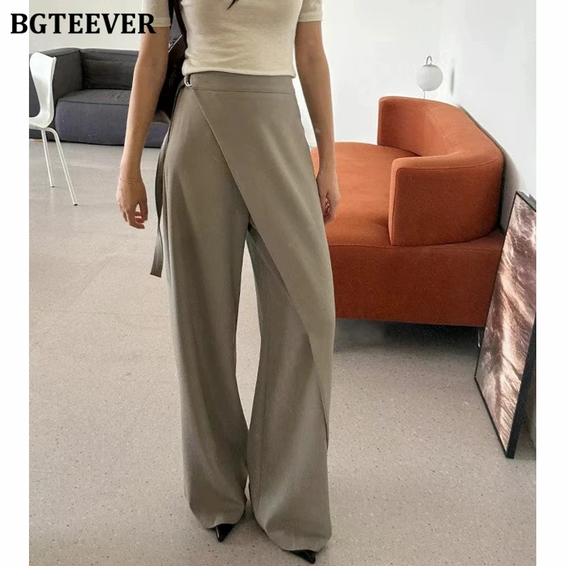 BGTEEVER Autumn Wide Leg Suit Pants for Women Stylish Loose One Piece Straight Trousers Female