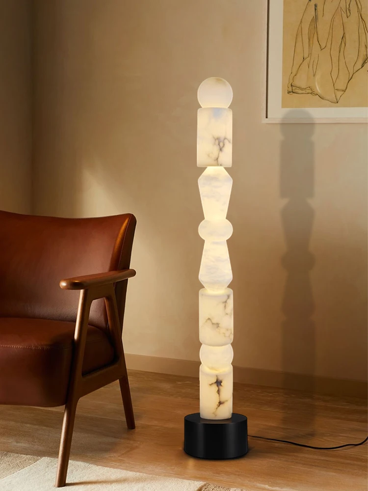 2026 Natural Marble Black Gold Dimmable LED Lamp LED Light LED Alabaster Floor Lamp Floor Light For Foyer Dinning Room