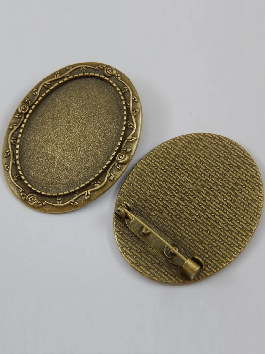 5 sztuk/paczka kobiety Antique Bronze Alloy owalne broszka przypinki podstawa z kameą i kaboszonem urok Vintage biżuteria rękodzielnicza Making 45*35*2mm 50262 — zdjęcie 2