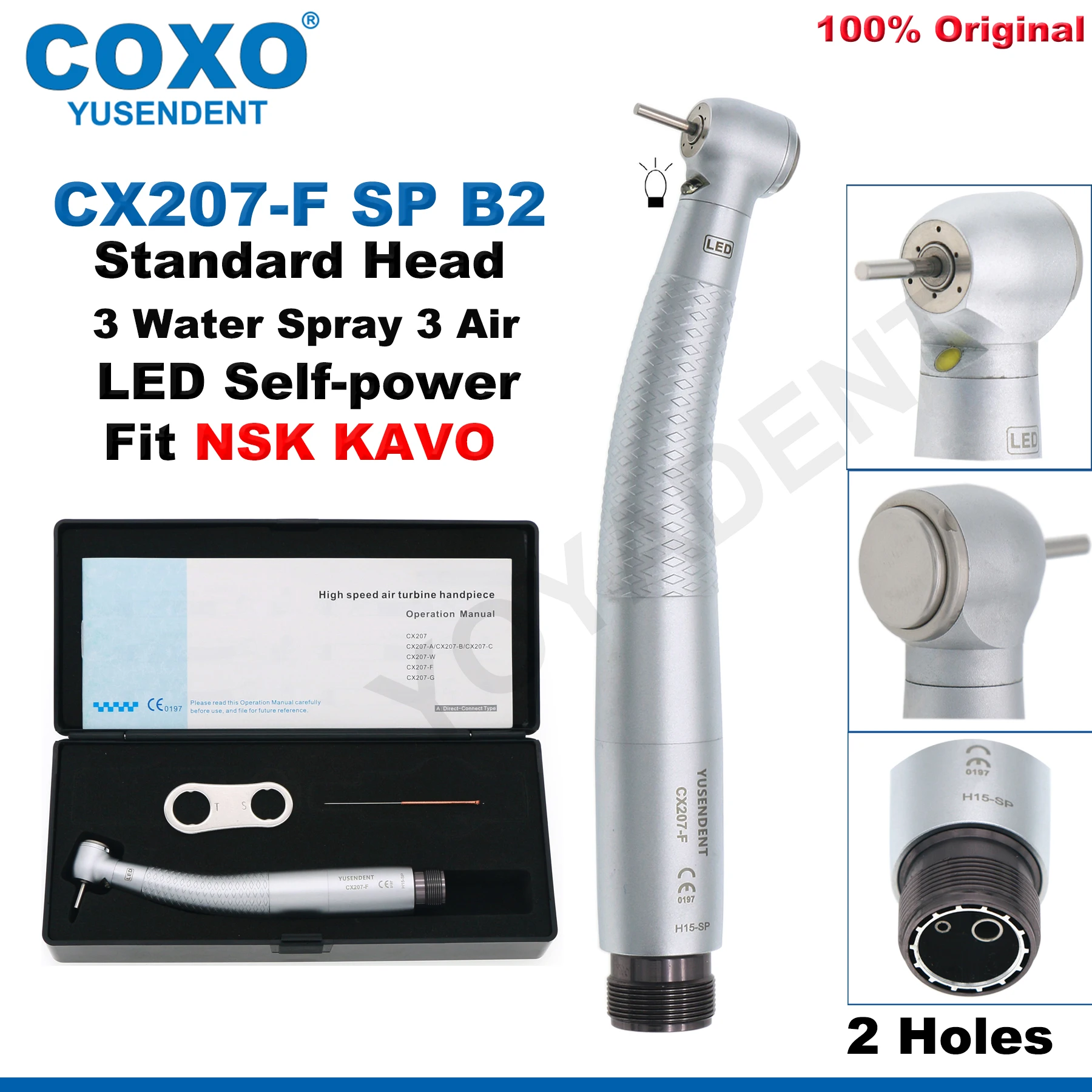 COXO CX207-F Tandheelkundige LED Hoge Snelheid Turbine Handstuk E Generator Knop Koppel Hoofd Air Turbine 2/4 Gaten Fit NSK KAVO