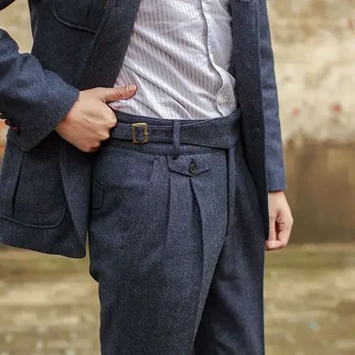 2024 Men Trousers Long Pants Wool Tweed Leisure Cotton Male Gentleman Herringbone Business Suit Trousers for Wedding Groom P67