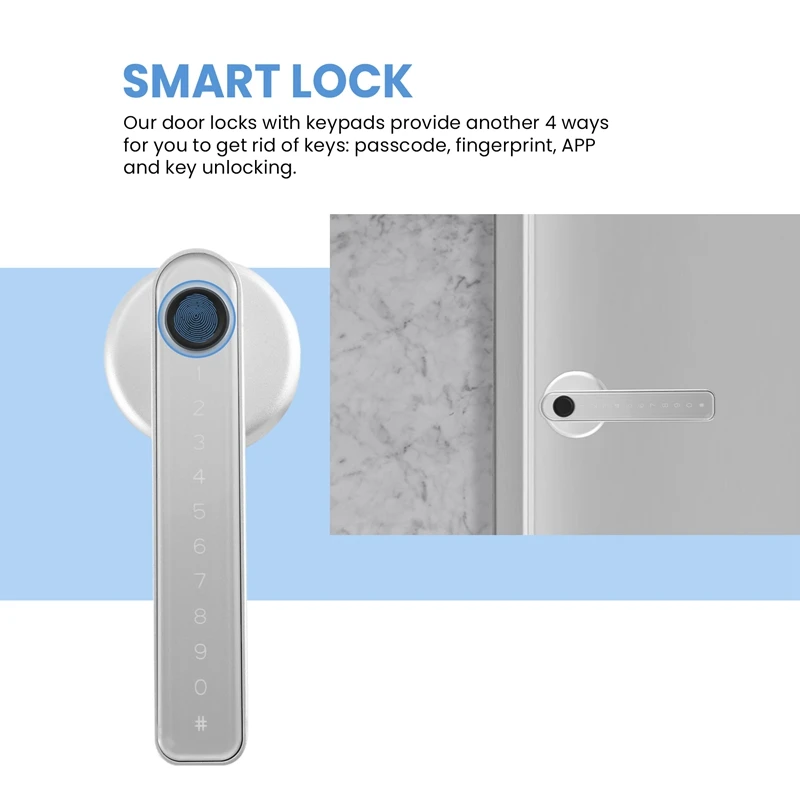 Inteligente Keyless Entry Door Lock, Fingerprint Door Lock, teclado com alça, Tuya App, WiFi Controle