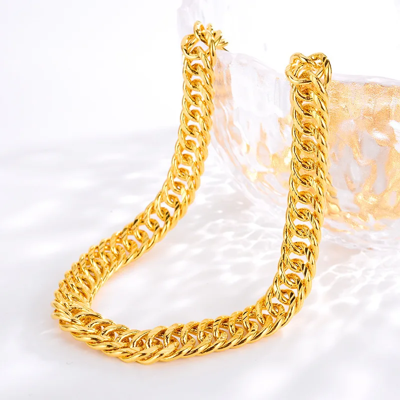 New AU999 gold necklace jewelry mens fashion real gold boss chain 24K pure gold atmospheric mens bare neck chain