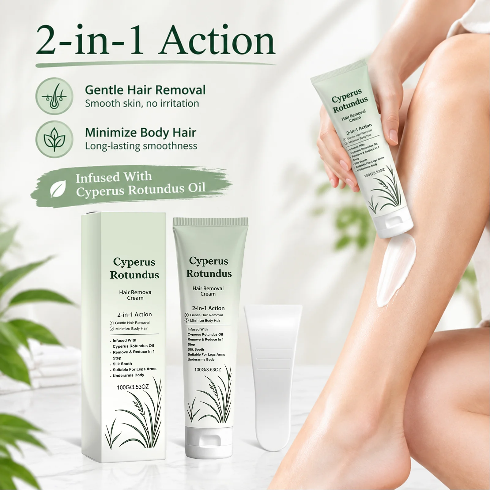 Cyperus Rotundus Hair Removal Cream Hair Growth Inhibitor Non Greasy Gentle Depilatory Smoothing Skin Deep Hydrating Skin Care