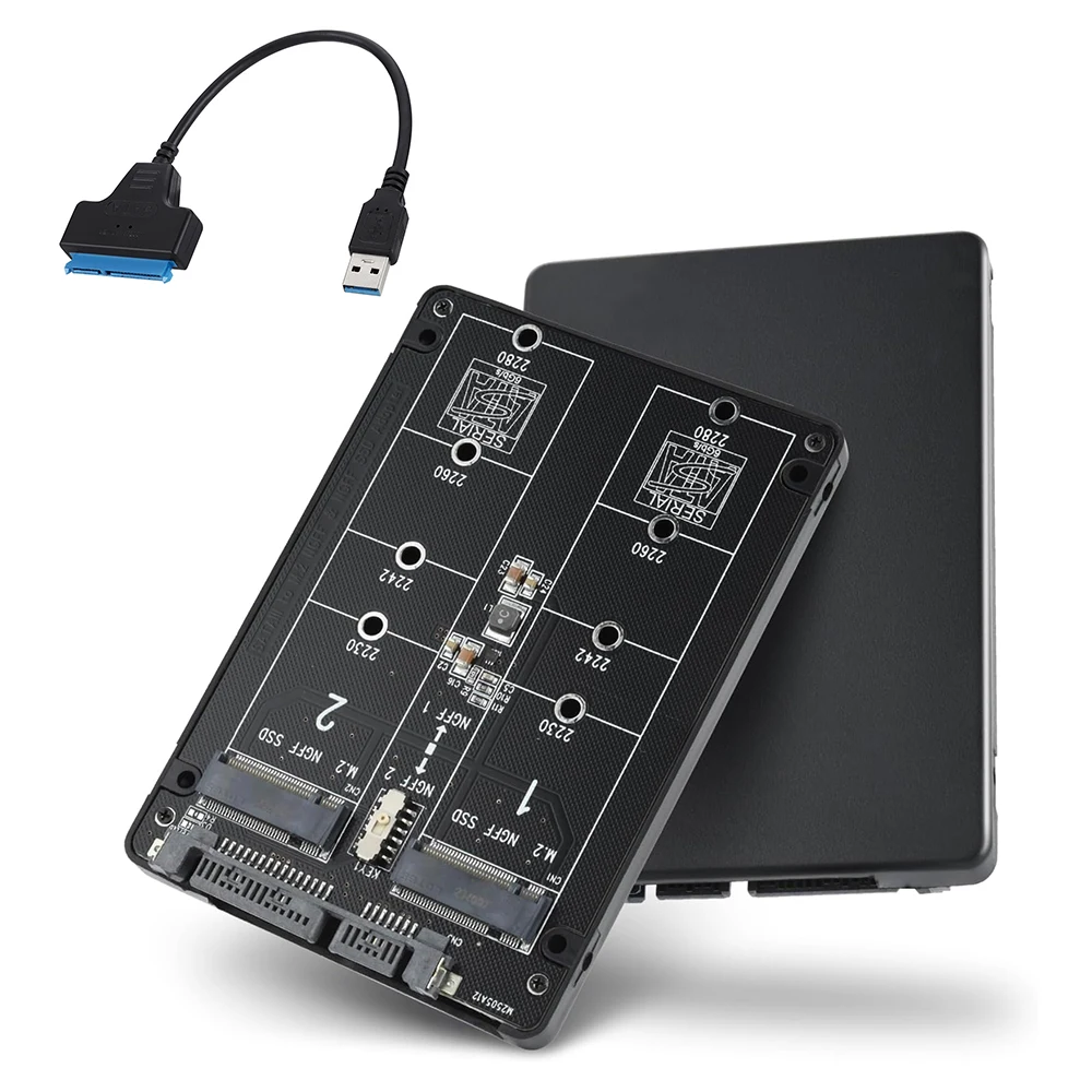 ثنائي المنفذ NGFF الحالة الصلبة إلى لوحة مهايئ المنفذ التسلسلي SATA 2 * M.2 إلى بطاقة توسيع SATA 3.0 إلى كابل USB الخارجي