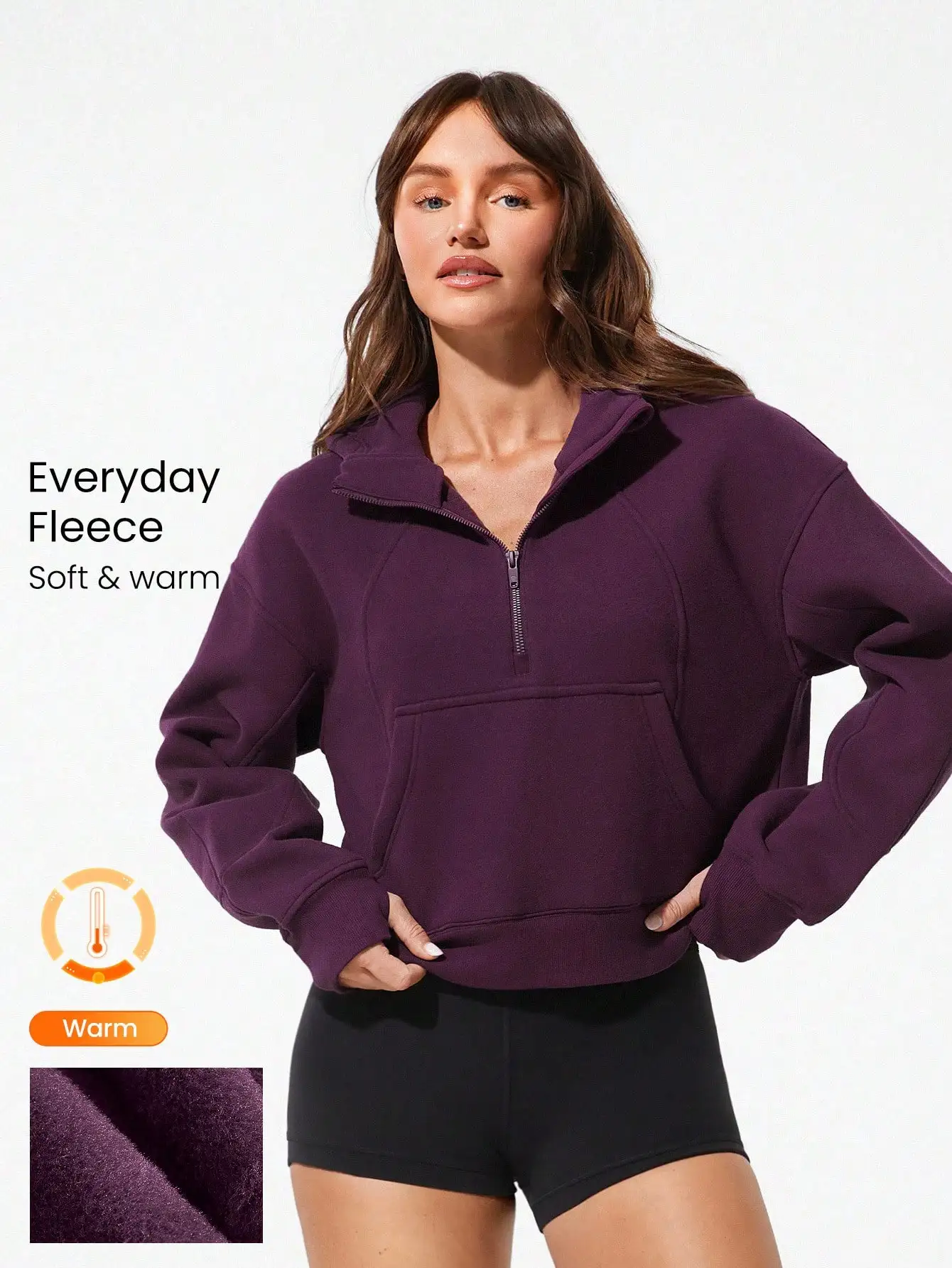 

Women's Soft Fleece Half-Zip Hoodie with Front Pocket and Thumbholes, Oversized Casual Fall Winter Top