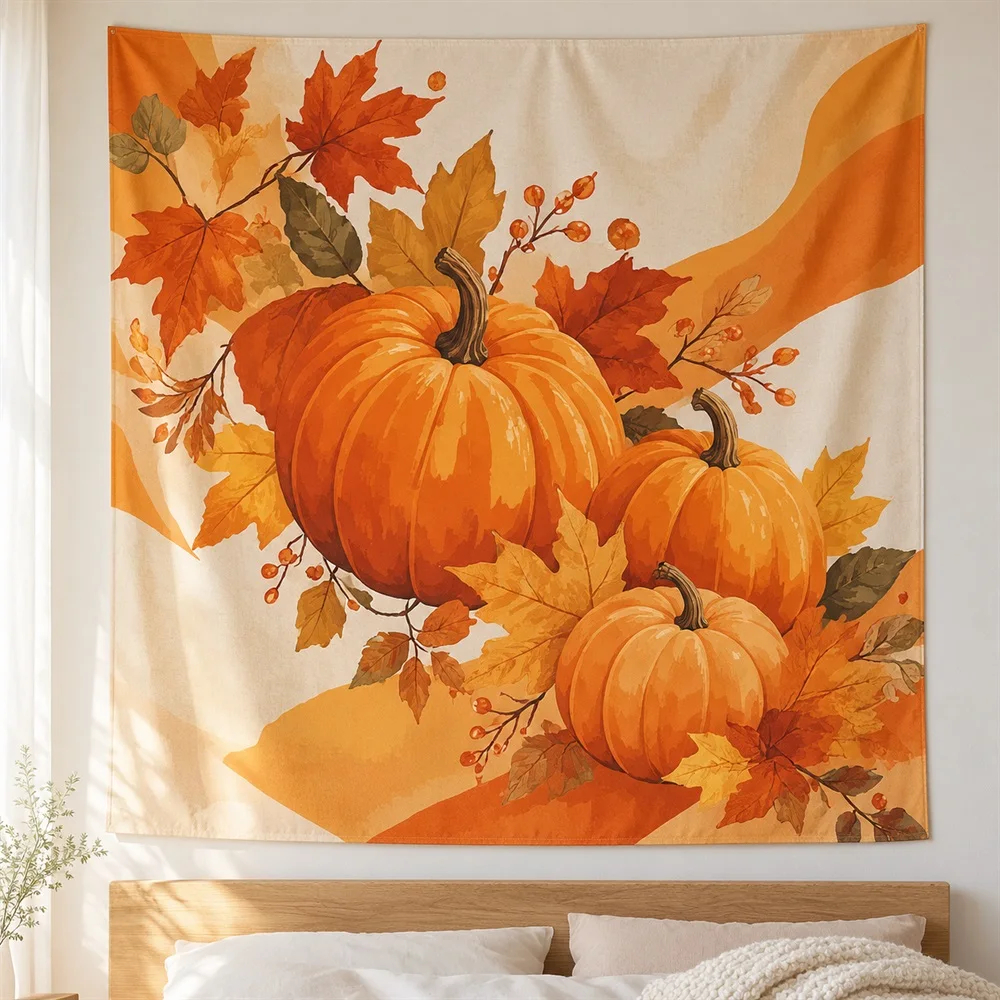 VIKAMA Pumpkin Patchwork Tapestry Wall Hanging, Aesthetic Quilted Room Decor Wall Art, Patchwork Tapestries for Bathroom Bedroom