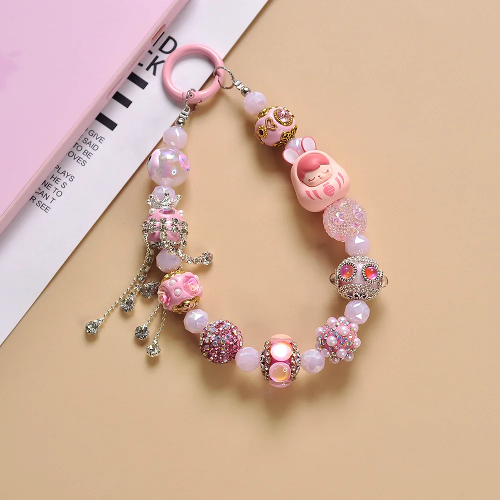 New Bubble Mart Cute Bead Series Hand-drawn DIY Mobile Phone Chain Beads Hanging Accessories Key Chains for Women