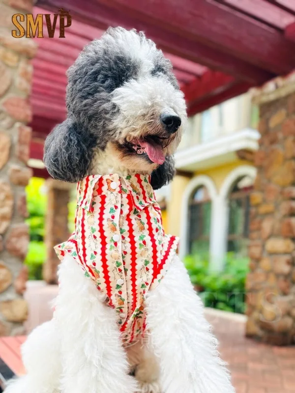 

Spring and Summer New Breathable Red Striped Sleeveless Vest Flower Shirt Cartoon Print Pattern All Sized Dogs Can Wear