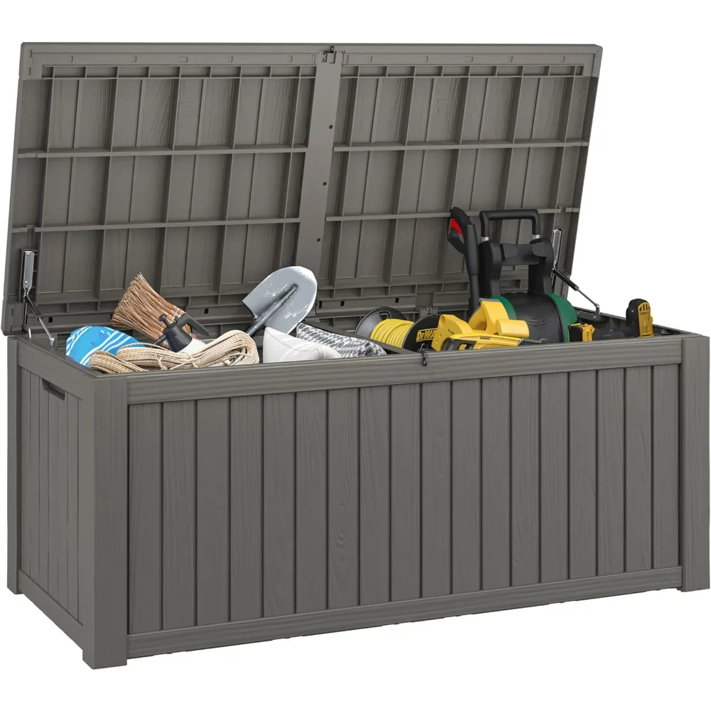 

outdoor storage box, 180 gallon deck box, waterproof and uv resistant large resin storage bin, organization and storage for pati