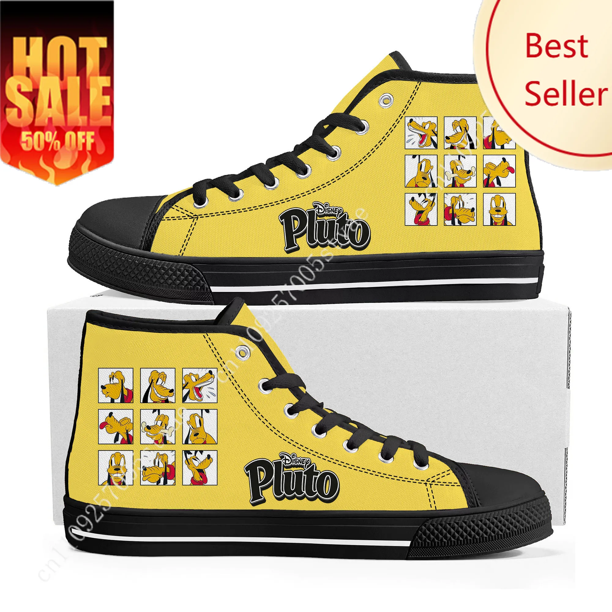 

Pluto High Top Sneakers Disney Cartoon Movie DIY Decorate Shoes Design Your Photo Party Holiday Gifts Custom Shoe