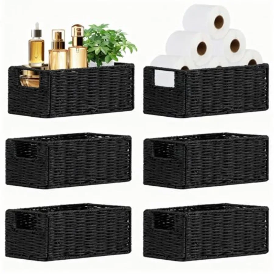 

Small Wicker Baskets Wicker Woven Storage Basket Toilet Paper Baskets with Handles Towel Basket for Bathroom Organizing Shelves