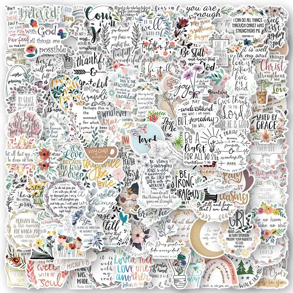 10/30/50/100pcs Bible Inspirational Phrases Graffiti Stickers Waterproof DIY Suitcase Phone Helmet Jesus Quotes Cartoon Sticker