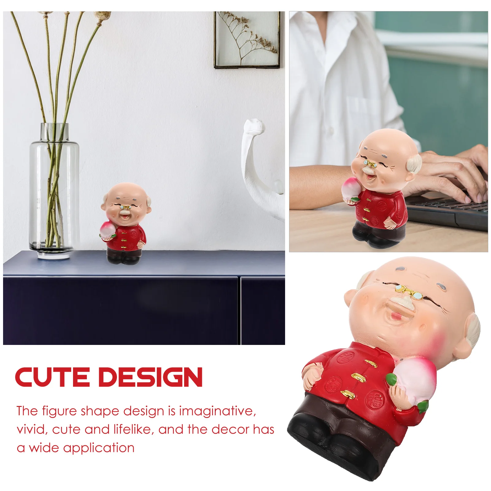 

Miniature Elder Figure Decoration Premium Resin Cake Topper for Birthday Holiday Garden Pot Display Desktop Car Accessory