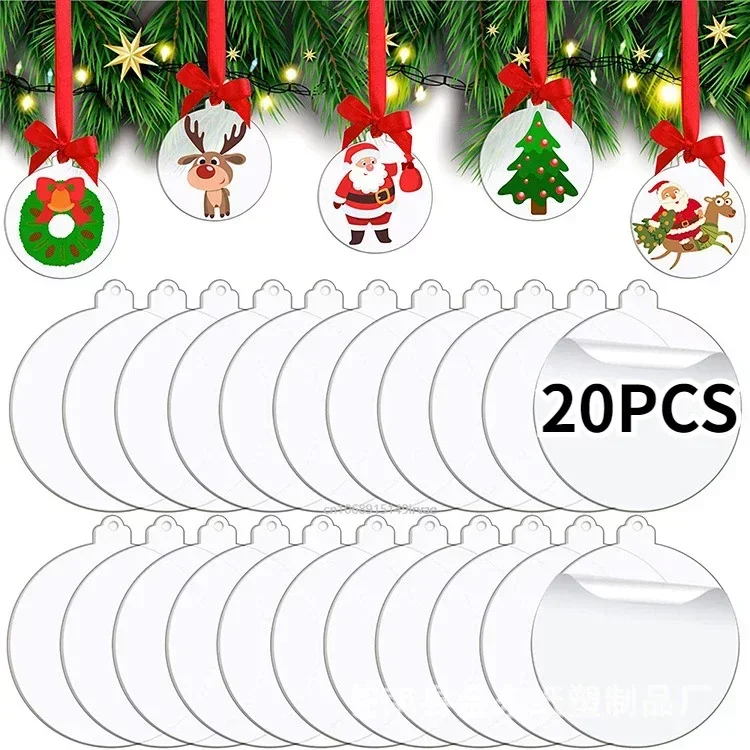 

20/10/5pcs Acrylic Discs Christmas Tree Hanging Ornament DIY Blank Circle Xmas New Year Decor for Home Clear Bauble DIY Draft