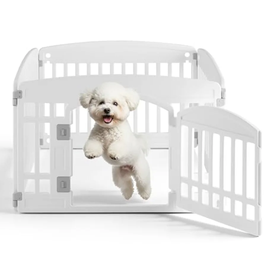 

24" Plastic Dog Playpen 4-Panel Durable Pet Playpen for Puppies and Small/Medium Dogs Portable and Foldable Pet Fence with Secu