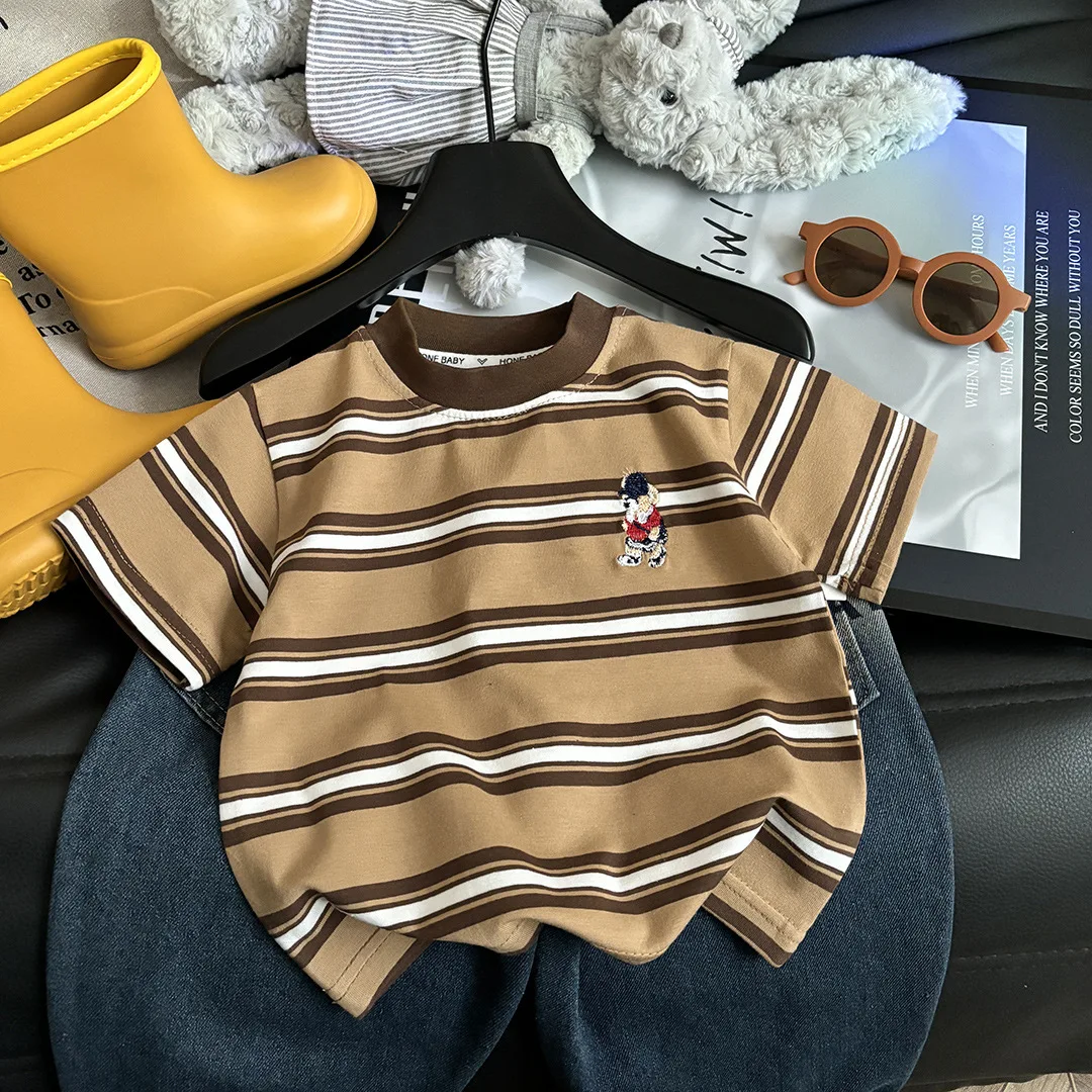 Summer Cotton Children Stripe Short Sleeve T-shirt For Boys and Girls Vintage Fashion Tops