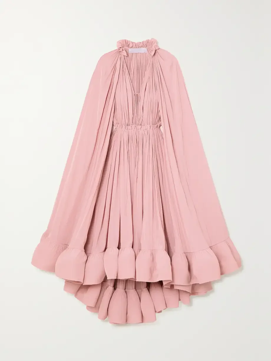 Cape Effect Tie Ruffled Crepe Dress 2025 Fashion Pink Chiffon Arabic Dubai Formal Party Dresses Evening Gown فساتين سهرة Custom