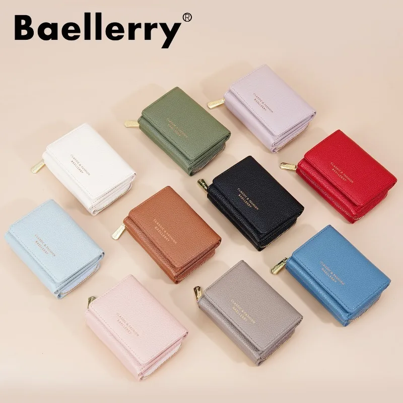Baellerry Women's Short 3 Folds Wallet PU Leather Multi-functional Fashion Premium Card Holder Coin Pocket Wallets