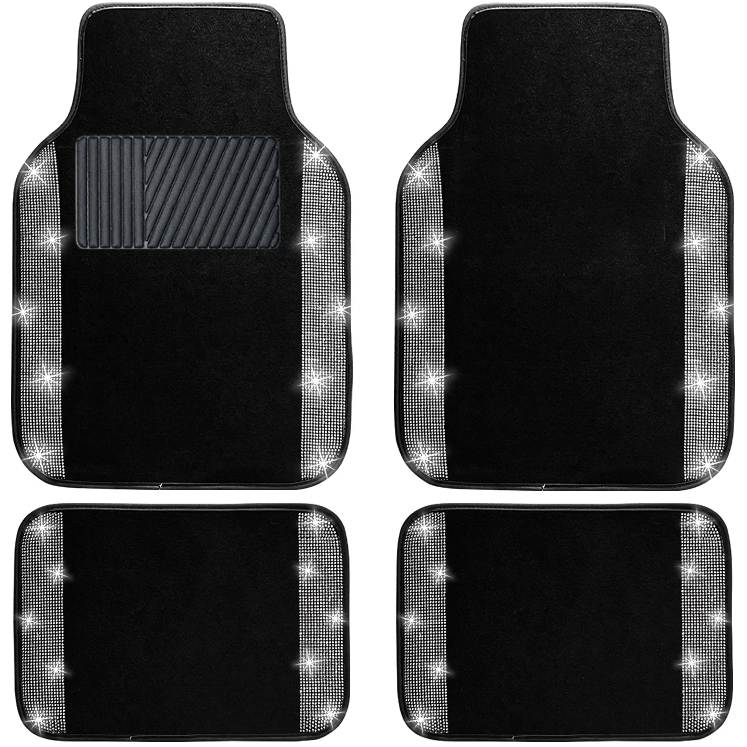 NBTEPEM Bling Car Floor Mats Full Set, Universal Fit Most Cars,SUV, Trucks, 4 pcs Sparkle Glitter Diamond Carpet for Women Girls